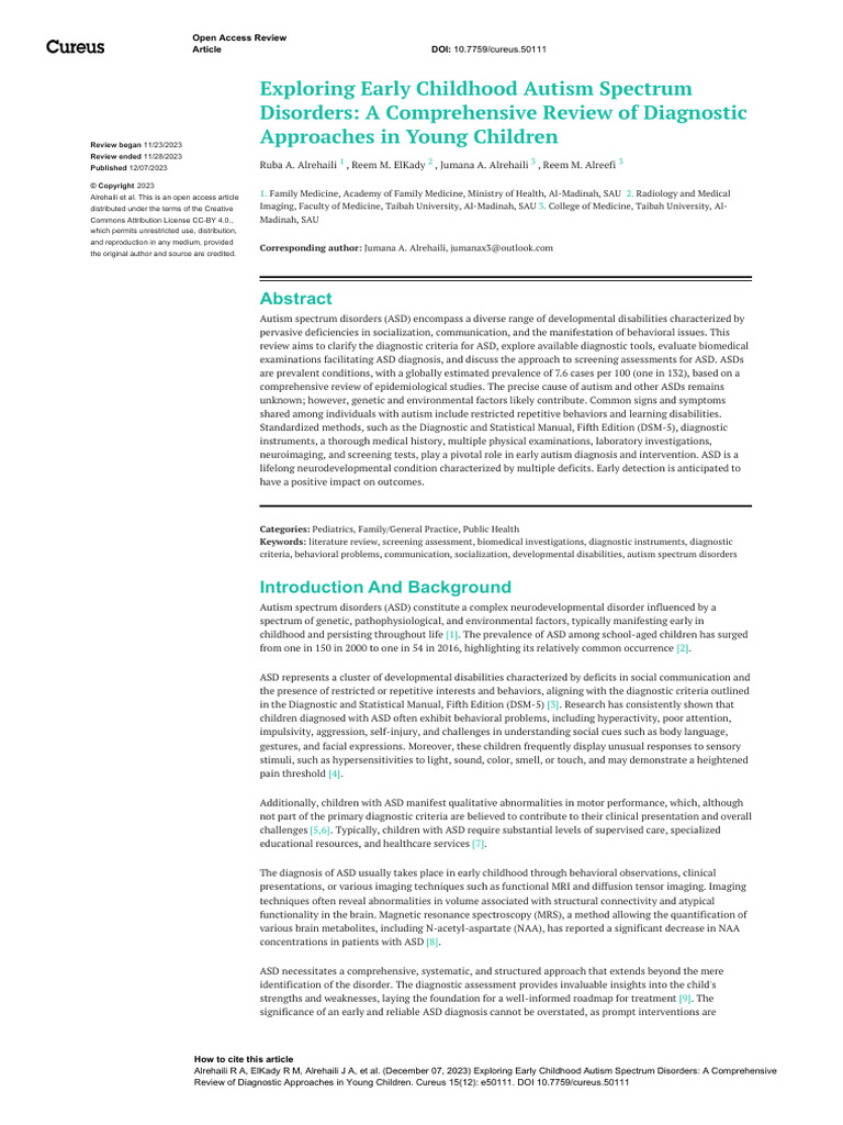 Early Childhood Autism Diagnosis Review | PDF | Autism | Mental Disorder