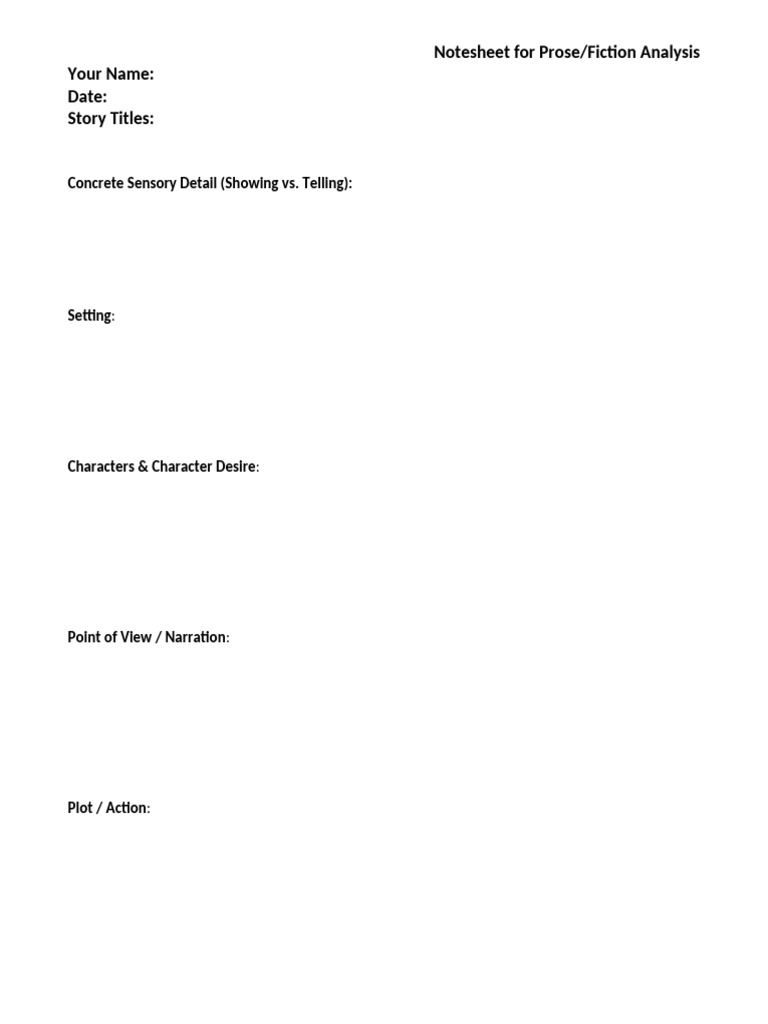 Prose Analysis Notesheet Template | PDF