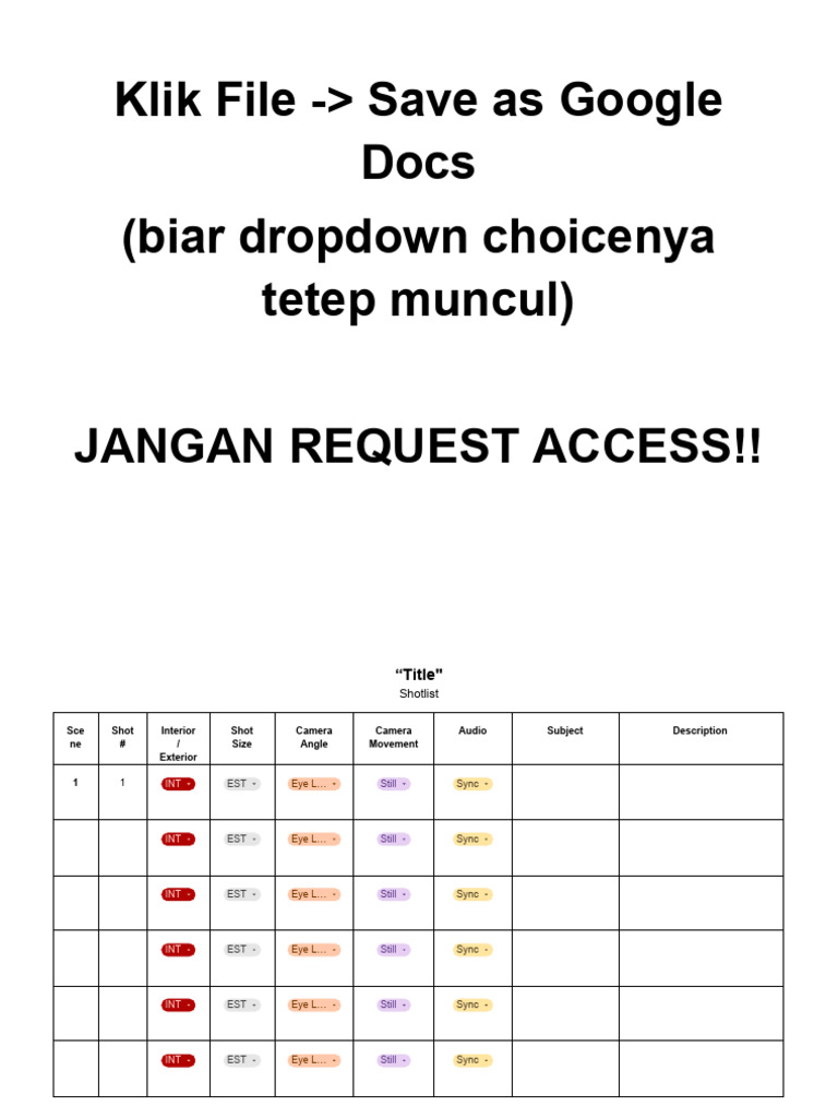 Shot List Template for Google Docs | PDF