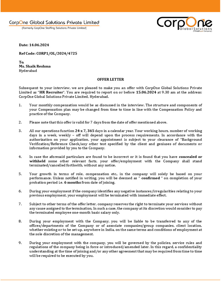 New Offer Letter HR Recruiter | PDF | Employment | Identity Document