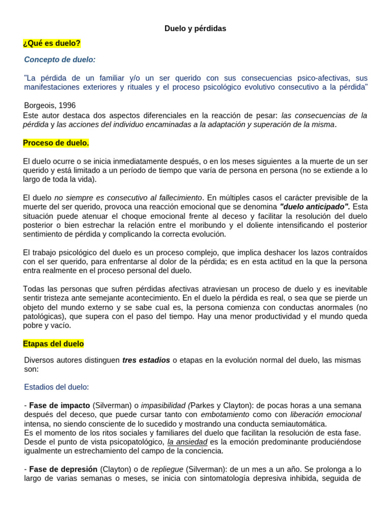 Proceso y etapas del duelo emocional | PDF | Dolor | Depresión (estado ...