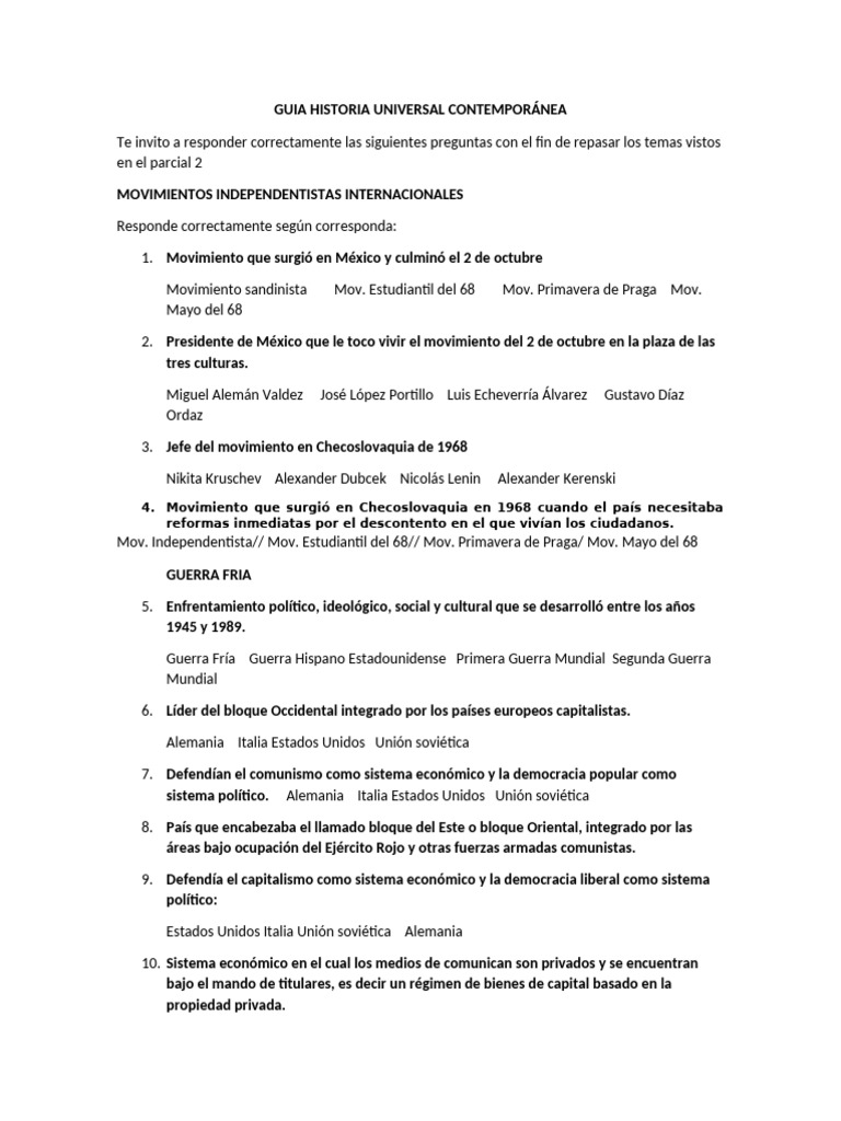 Guia Historia Universal Contemporánea p2 Huc | PDF | pacto de Varsovia ...
