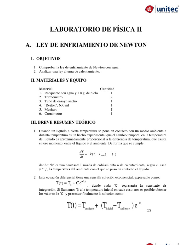 Experimento Ley De Enfriamiento De Newton