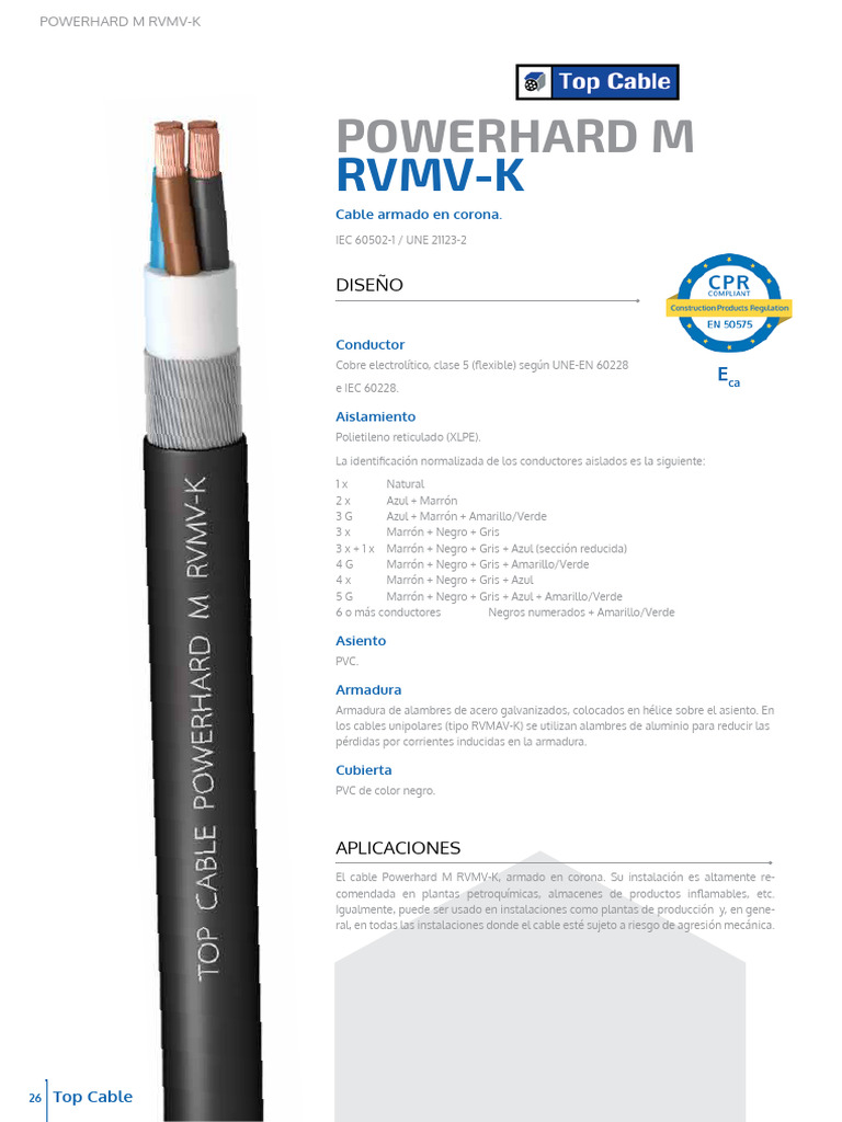 Cable Powerhard M RVMV-K: Especificaciones | PDF | Conductor electrico ...