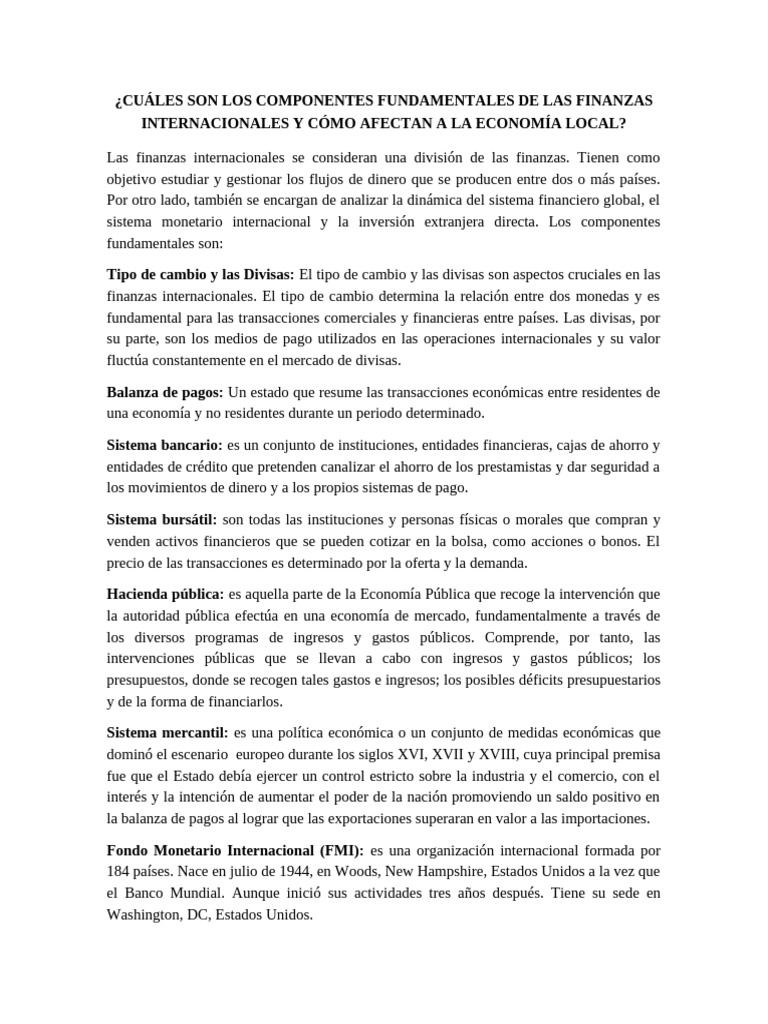 Componentes Clave de Finanzas Internacionales | PDF | Tipo de cambio ...