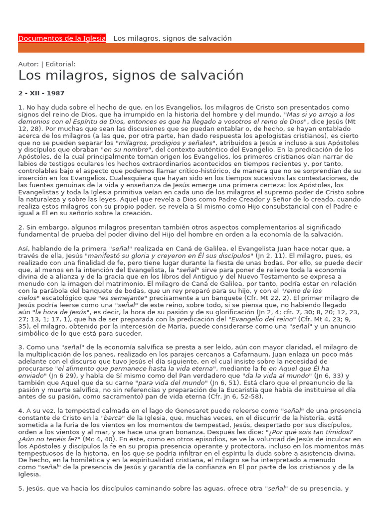 Documentos de La Iglesia Los Milagros, Signos de Salvación | PDF ...