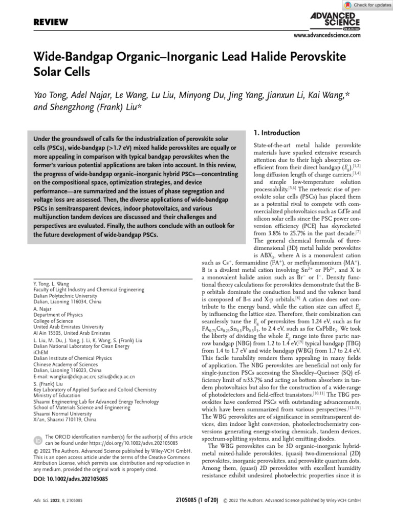Wide-Bandgap Perovskite Solar Cells Review | PDF | Solar Cell ...