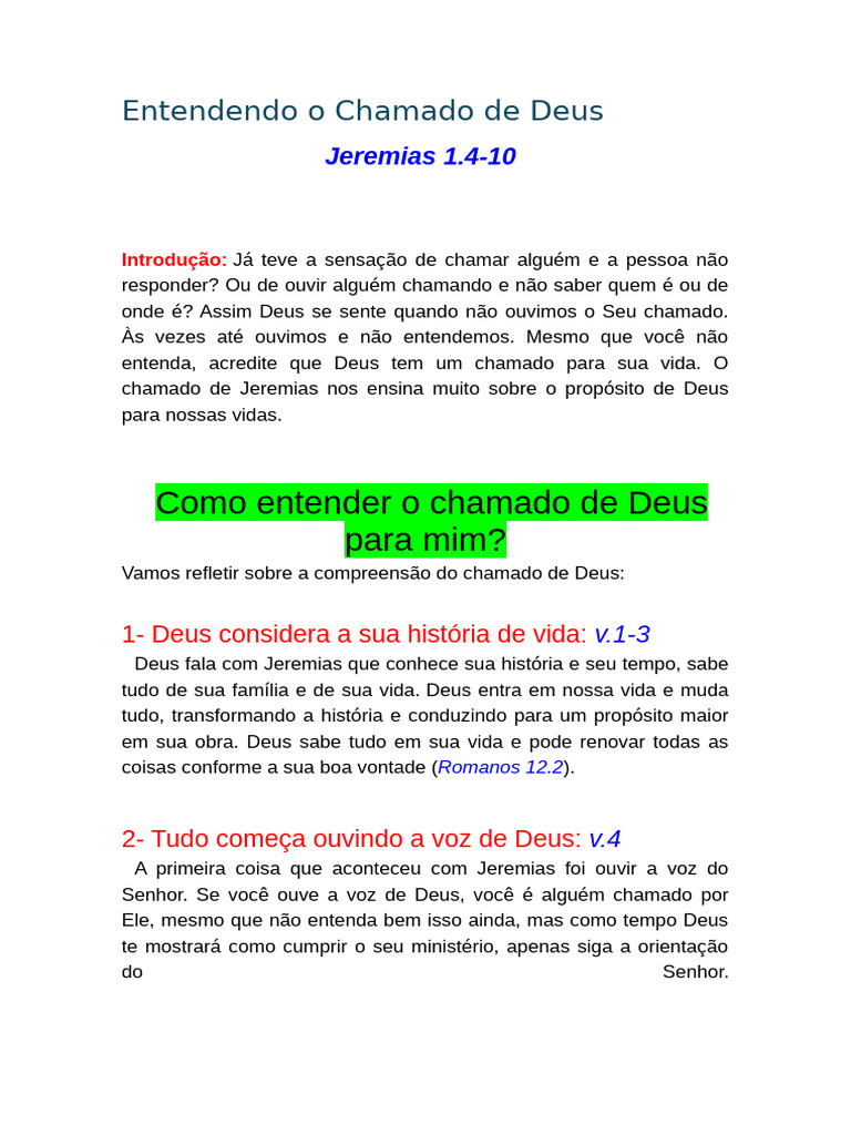 O Chamado de Deus em Jeremias | PDF | Deus | Evangelho de Marcos
