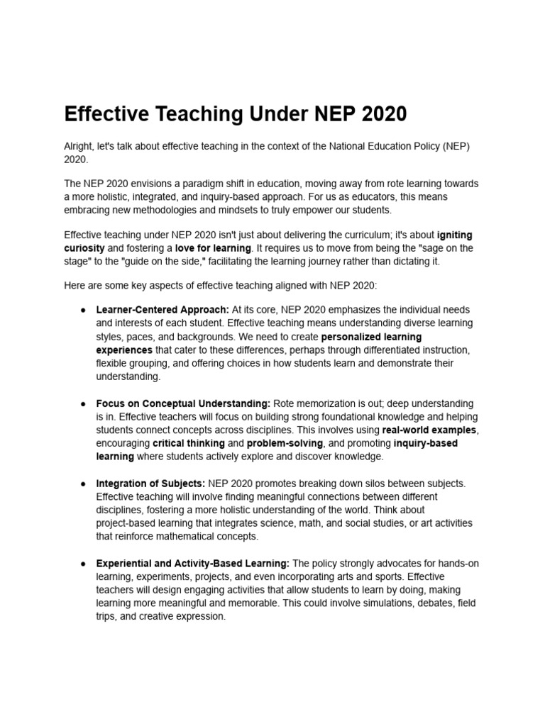 Effective Teaching Strategies for NEP 2020 | PDF | Educational ...