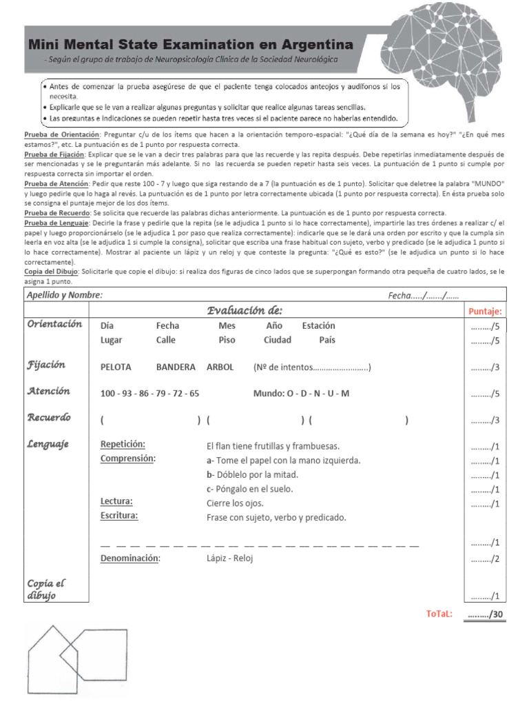 Evaluación Cognitiva: Mini Mental Test | PDF | Cognición | Ciencia ...