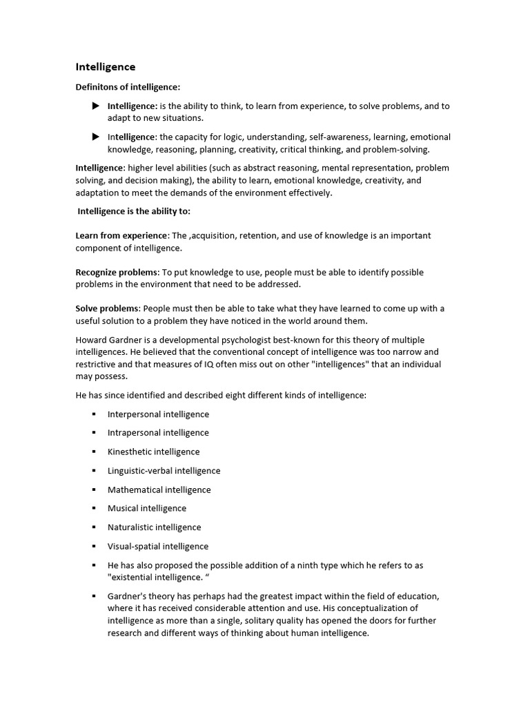 Understanding Multiple Intelligences | PDF | Intelligence ...
