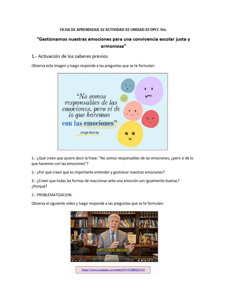 Gestión Emocional en la Convivencia Escolar | PDF | Las emociones ...