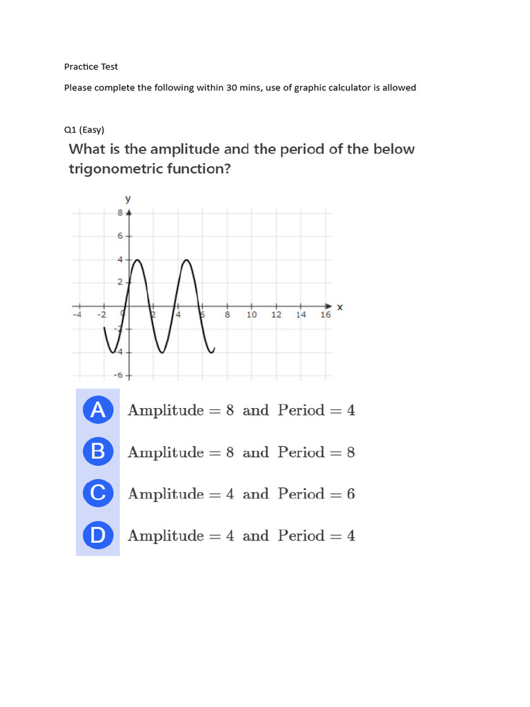 Math Practice Test with Difficulty Levels | PDF