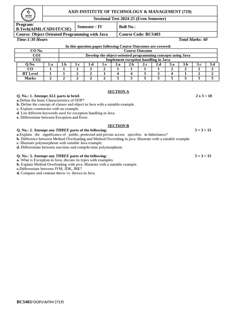 Beginner Java Programming Test 2024 | PDF | Java (Programming Language ...