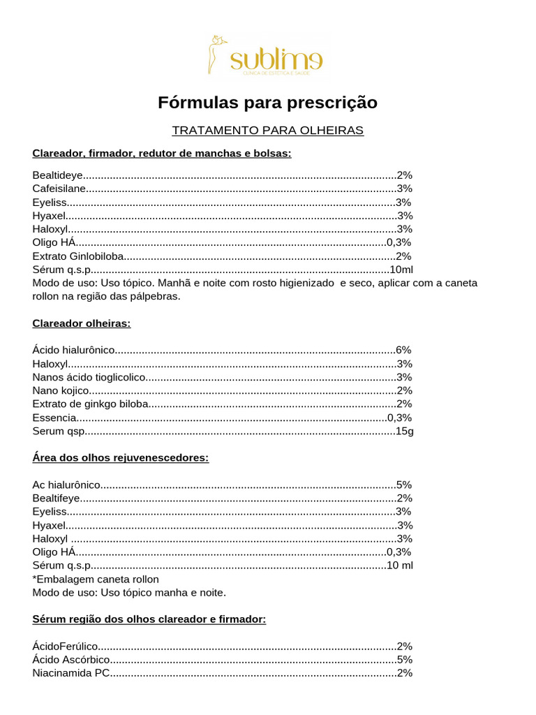 Fórmulas para Tratamento de Olheiras e Rosácea | PDF | Pele | Dermatologia