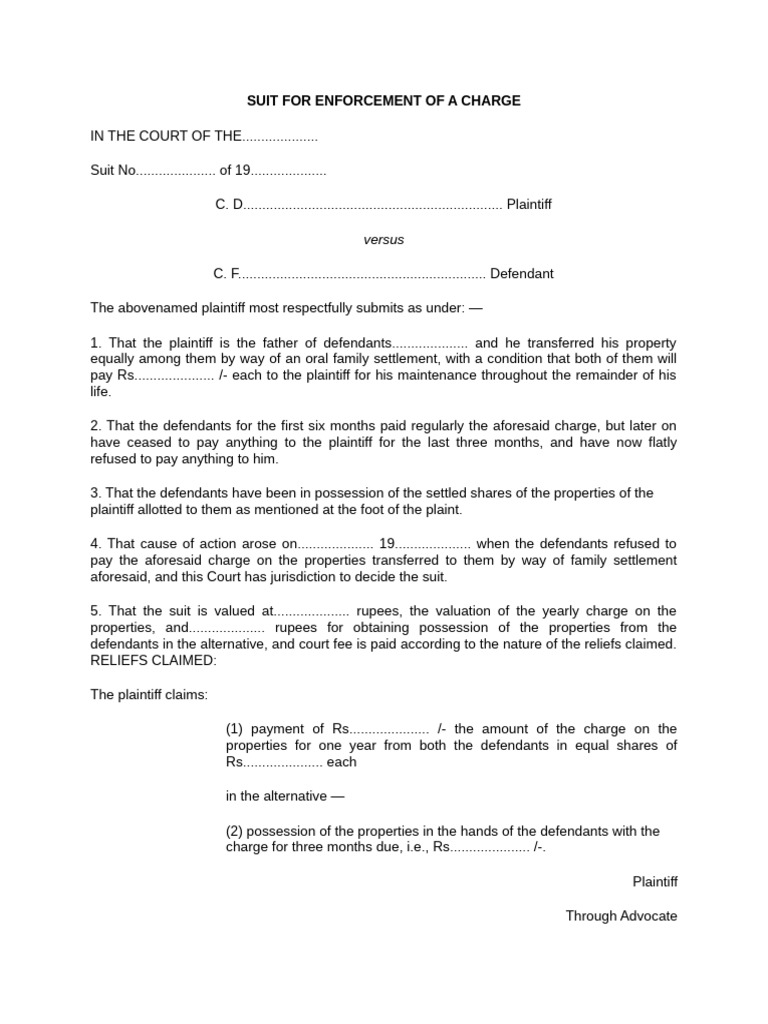 Enforcement Suit for Family Settlement Charge | PDF | Lawsuit | Private Law