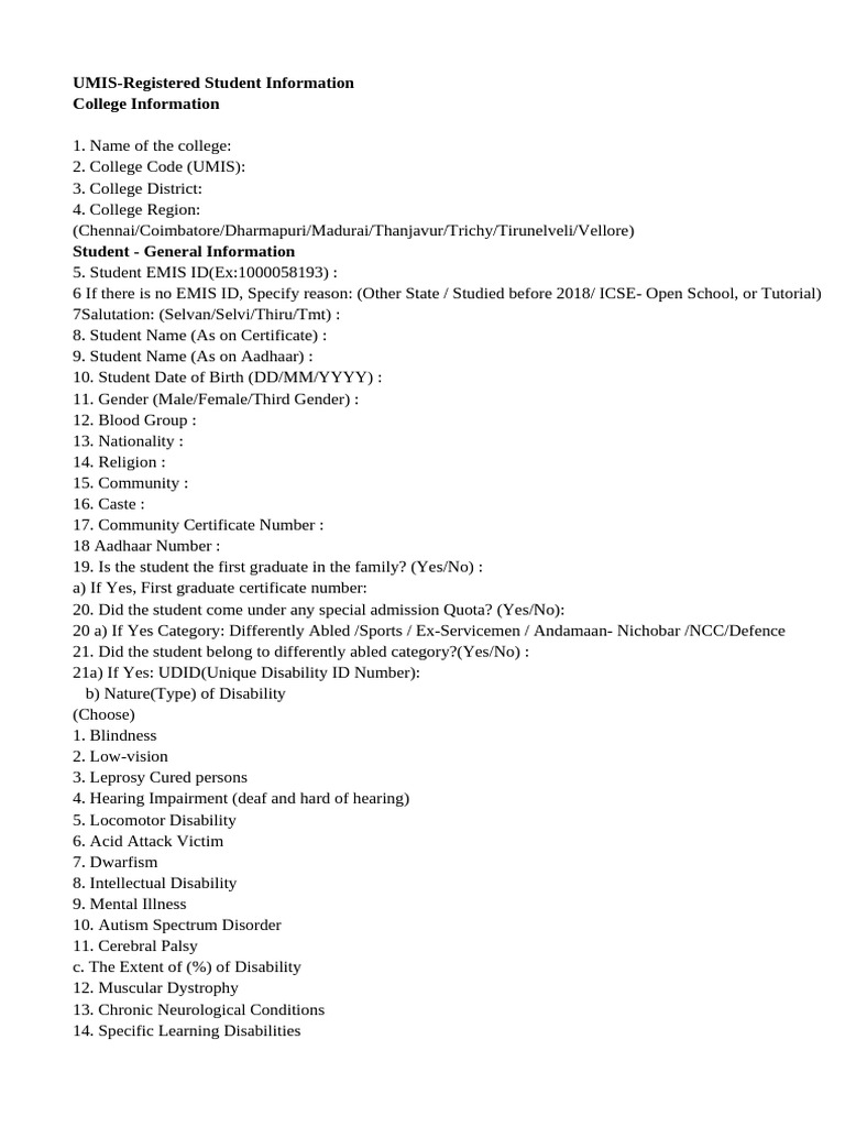 UMIS Registration and Student Info Guide | PDF | Disability | Diseases ...