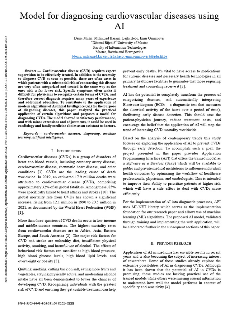 AI Model for Cardiovascular Diagnosis | PDF | Cardiovascular Diseases ...