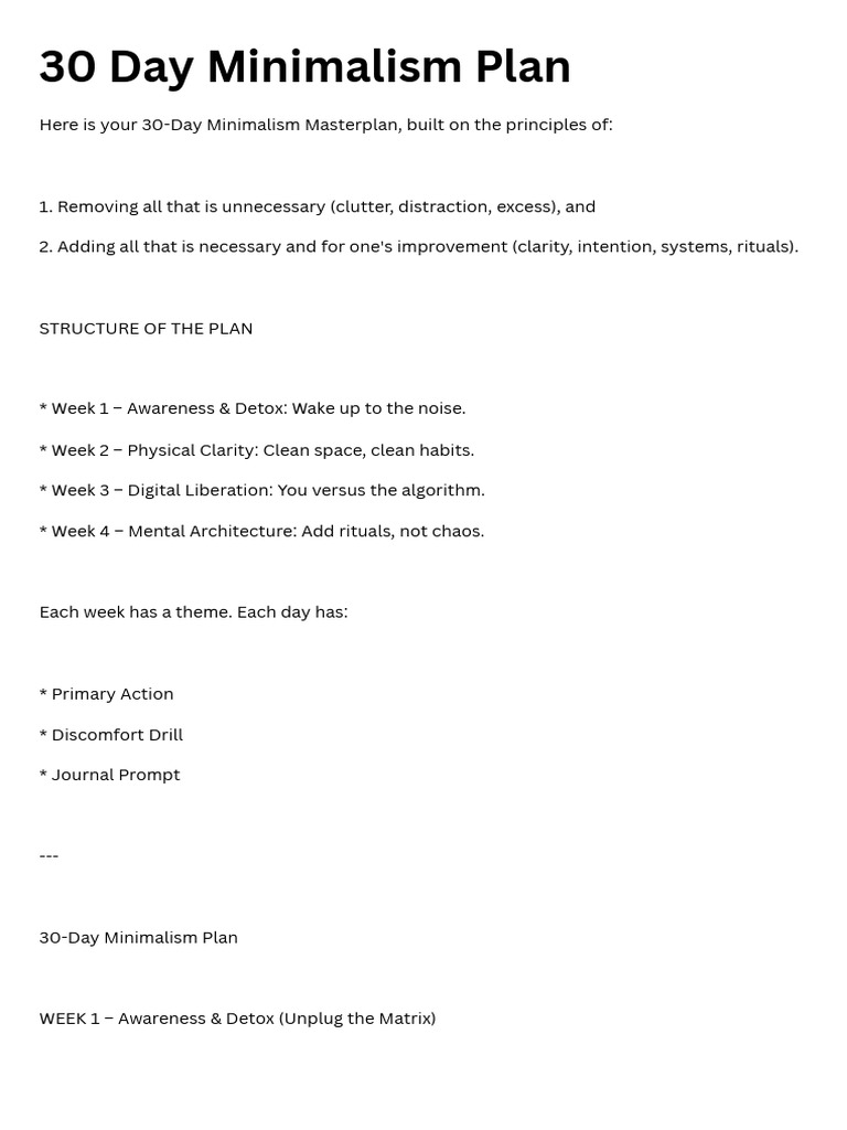 30-Day Minimalism Masterplan Guide | PDF | Minimalism