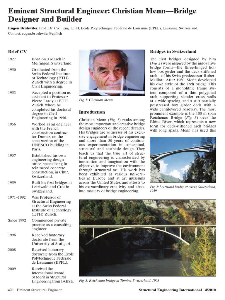Christian Menn: Innovative Bridge Designer | PDF | Transport Buildings ...