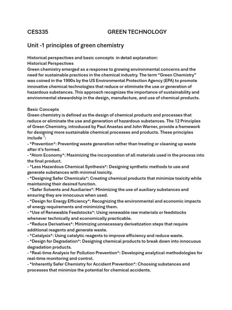 Principles of Green Chemistry Explained | PDF | Efficient Energy Use ...