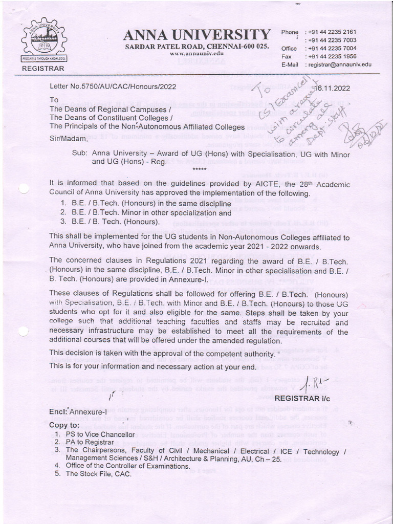 Anna University Honours Degree Guidelines | PDF | Science Education ...