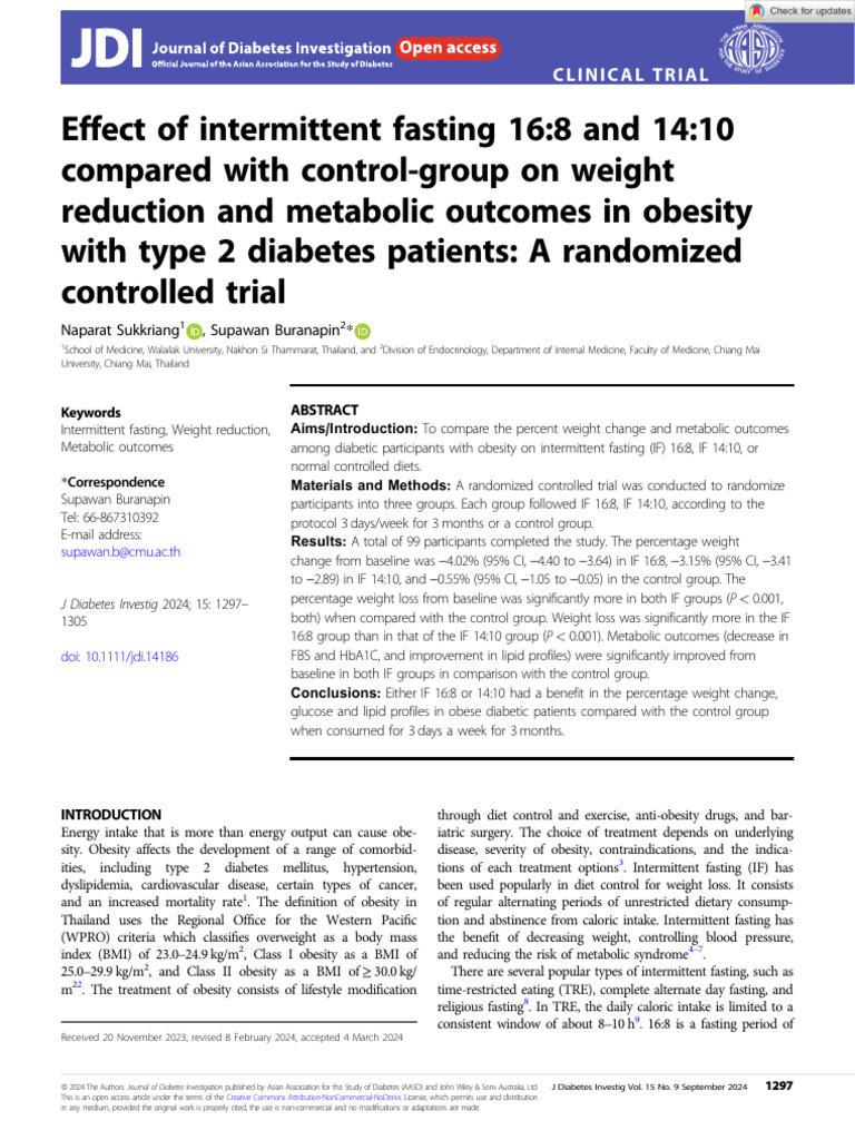 Effect of Intermittent Fasting 16 8 and 14 10 Compared With Control ...