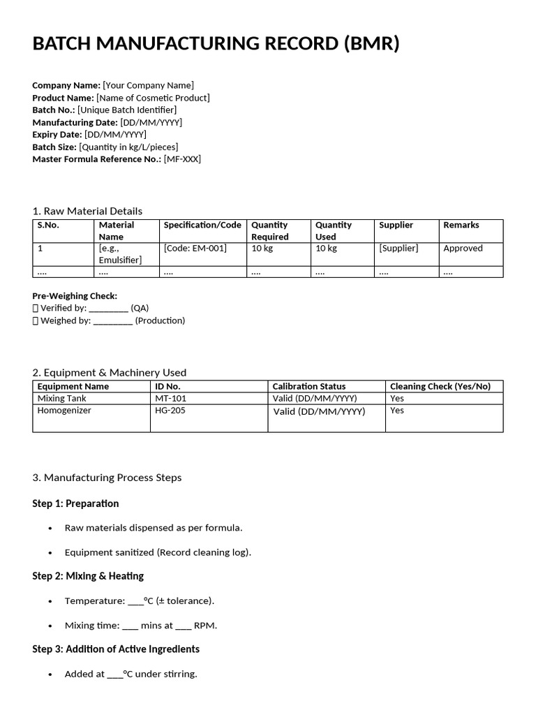 BMR Report Sample - 01 | PDF