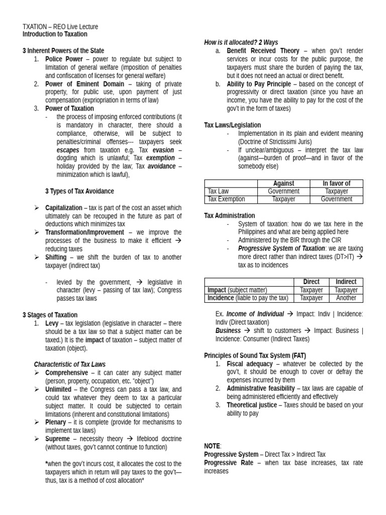 Overview of Taxation Principles and Powers | PDF | Taxes | Taxation In ...