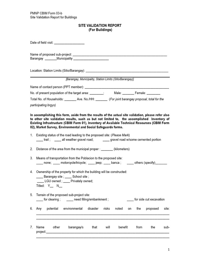 PMNP CBIM Form 03-b - Site Validation Report Buildings | PDF