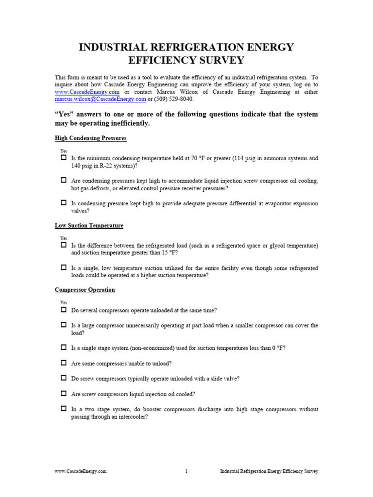 Industrial Refrigeration Efficiency Survey | PDF | Refrigeration ...