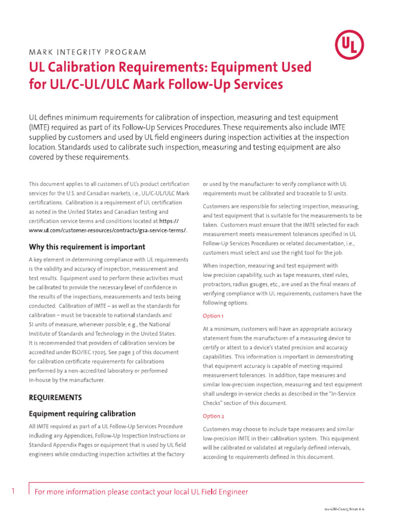 UL Calibration Requirements | PDF