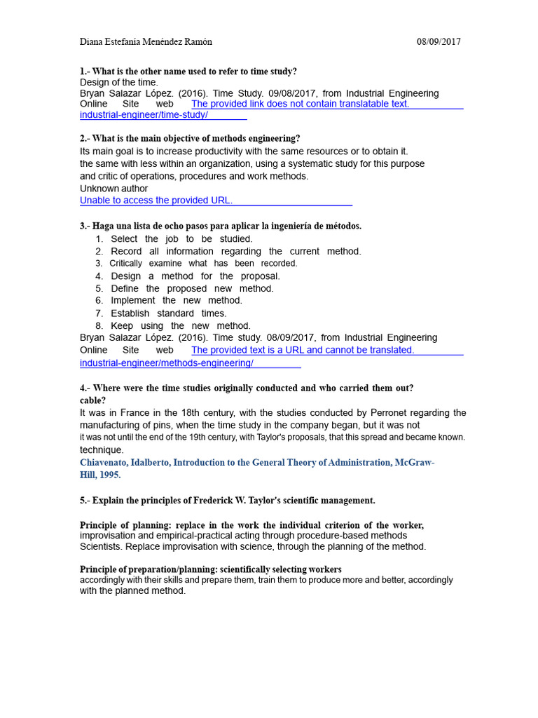 Methods Engineering Questionnaire | PDF | Science | Behavioural Sciences