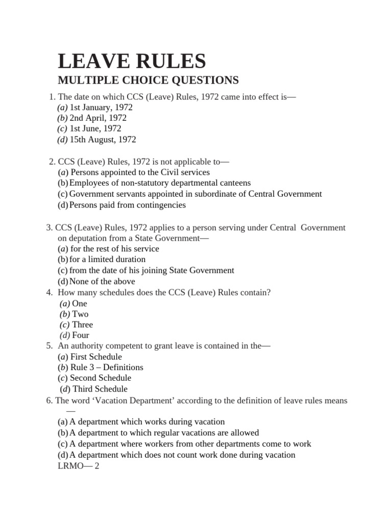 CCS Leave Rules: Key MCQs Guide | PDF | Salary | Parental Leave