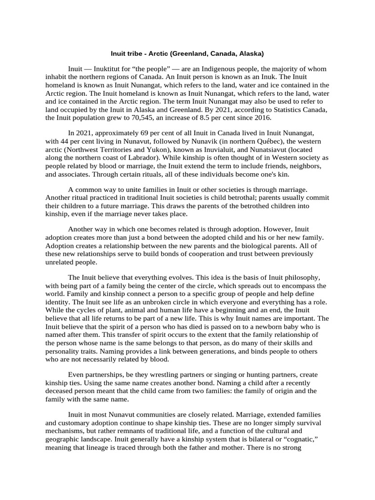 Inuit Culture and Kinship Systems | PDF | Inuit | Eskimo