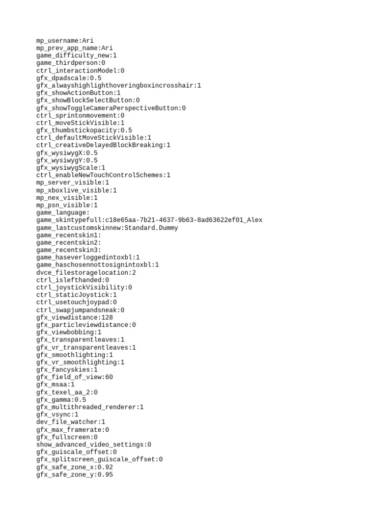 Minecraft User Settings Configuration | PDF