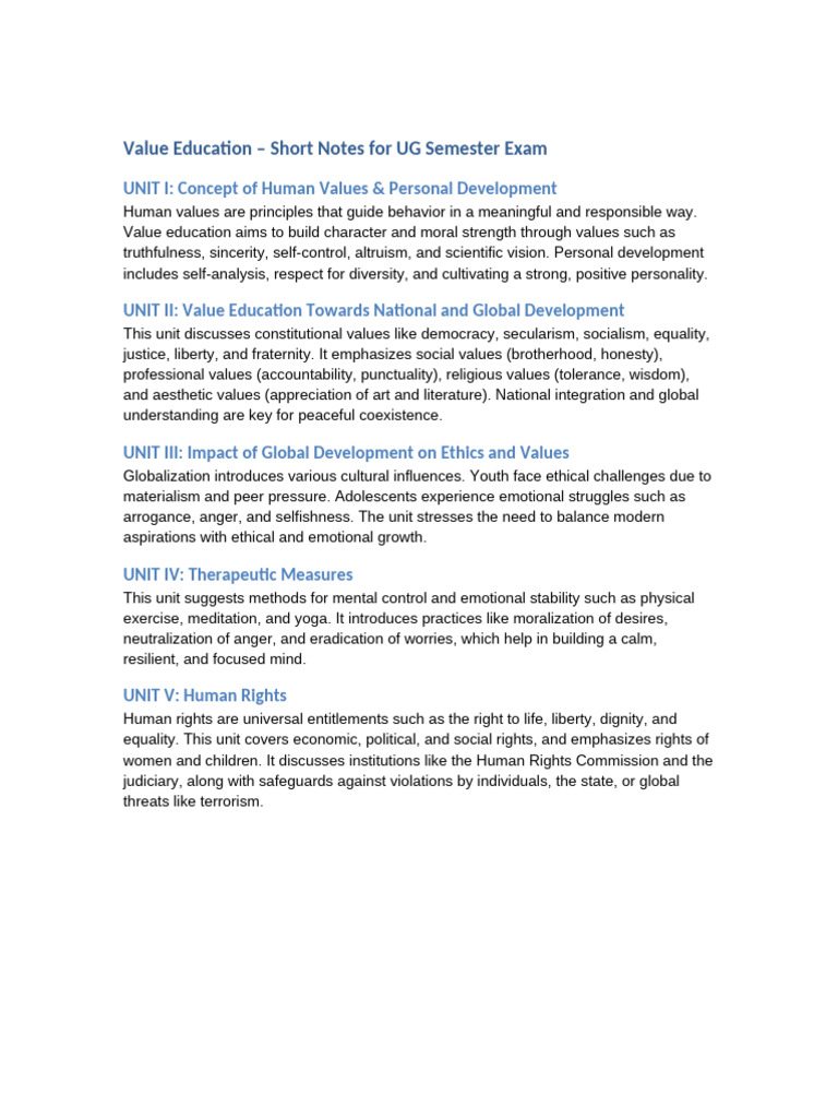 Value Education UG Notes | PDF