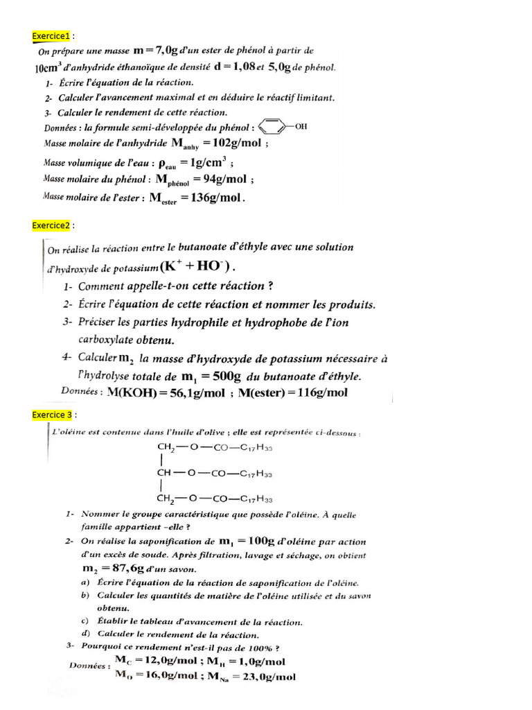 Exercices Controle de L'évolution D'un Système Chimique | PDF