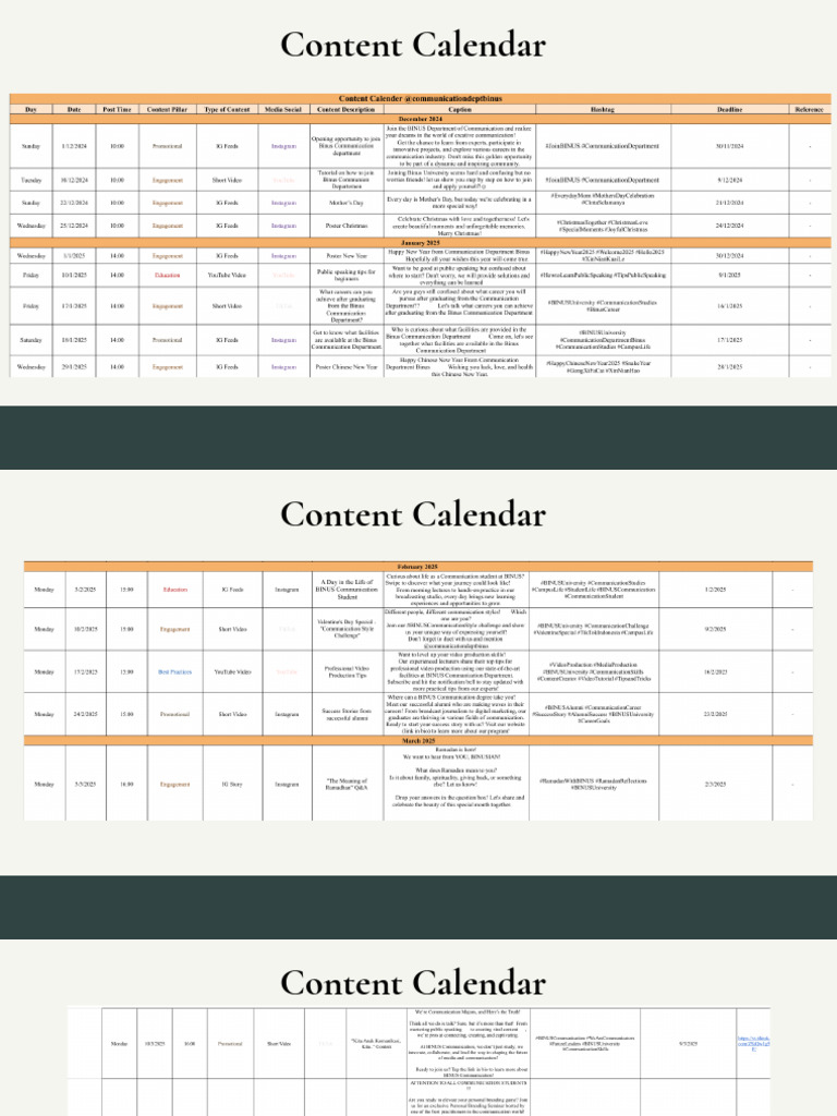 Social Media Content Calendar | PDF