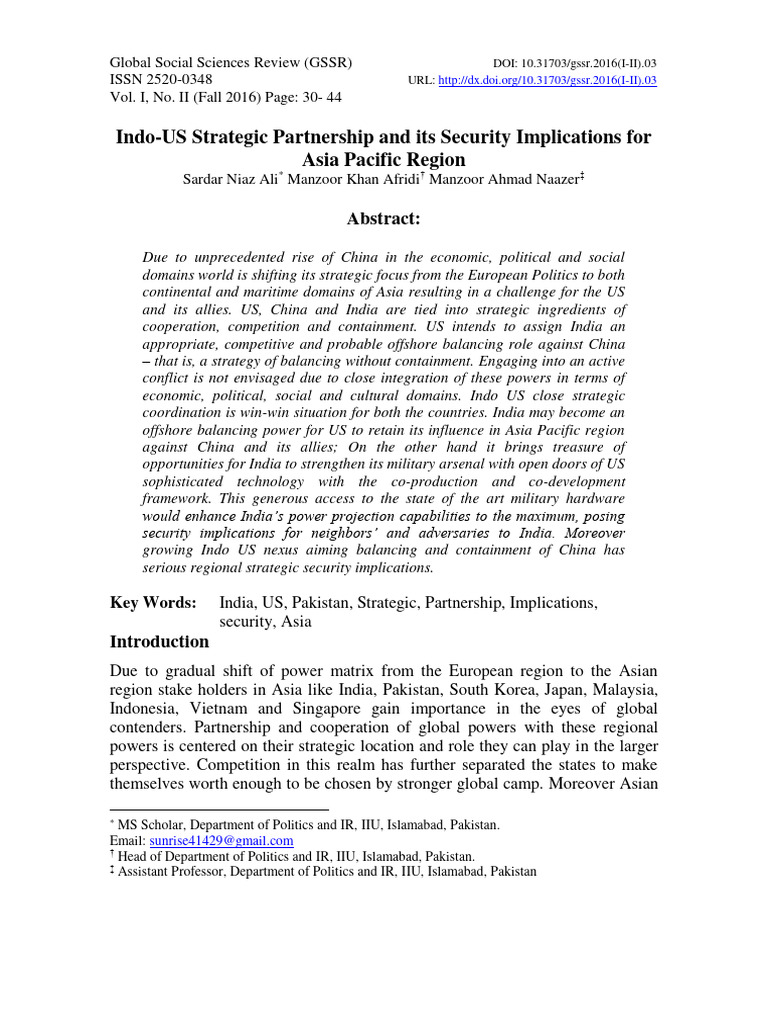 Indo US Strategic Partnership and Its Se | PDF | Crime & Violence ...