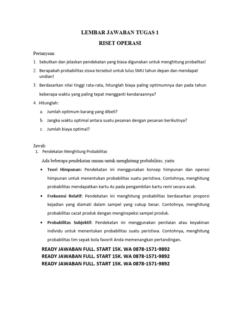Pendekatan Probabilitas dalam Riset Operasi | PDF