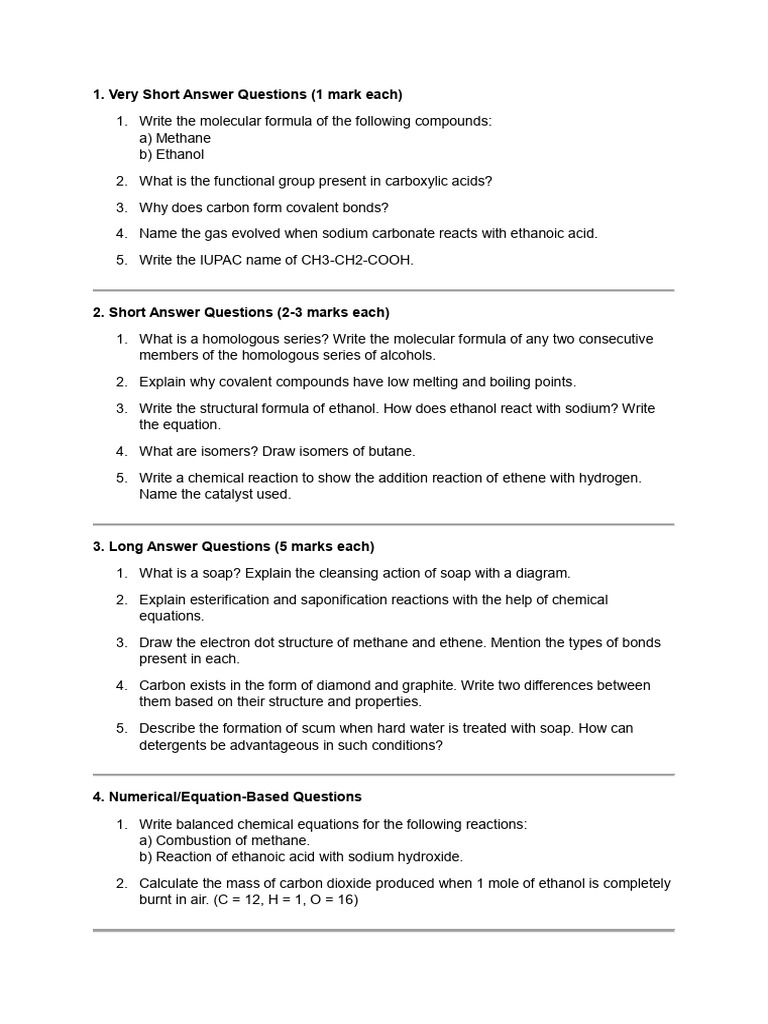 Carbon and Its Compounds Worksheet | PDF