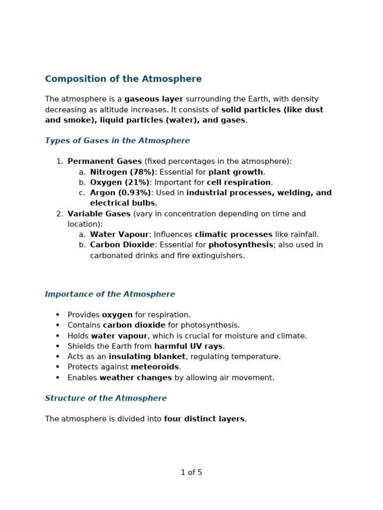 Composition and Structure of Earth's Atmosphere | PDF | Atmosphere Of ...