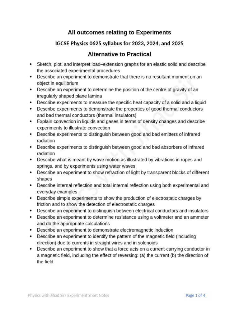 IGCSE Physics Experiment Summaries | PDF | Electromagnetism | Physical ...