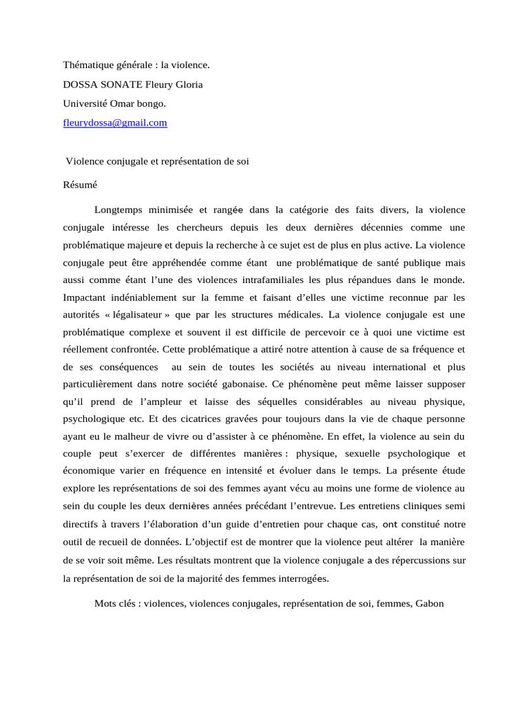 Violence conjugale et estime de soi des femmes | PDF | Estime de soi ...