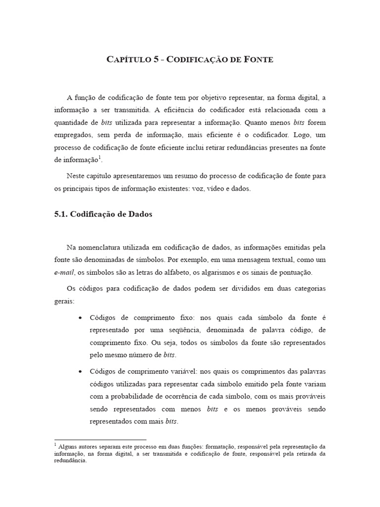 Codificação de Fonte: Tipos e Eficiência | PDF | Ascii | Informação