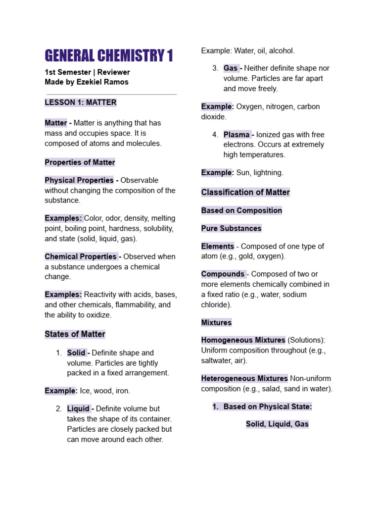 General Chemistry 1: Matter Overview | PDF | Mixture | Chemical Substances