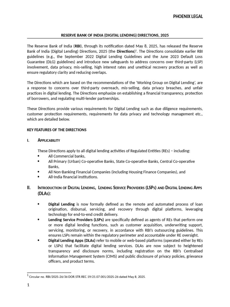 Note On RBI Digital Lending Directions 2025 | PDF | Loans | Credit