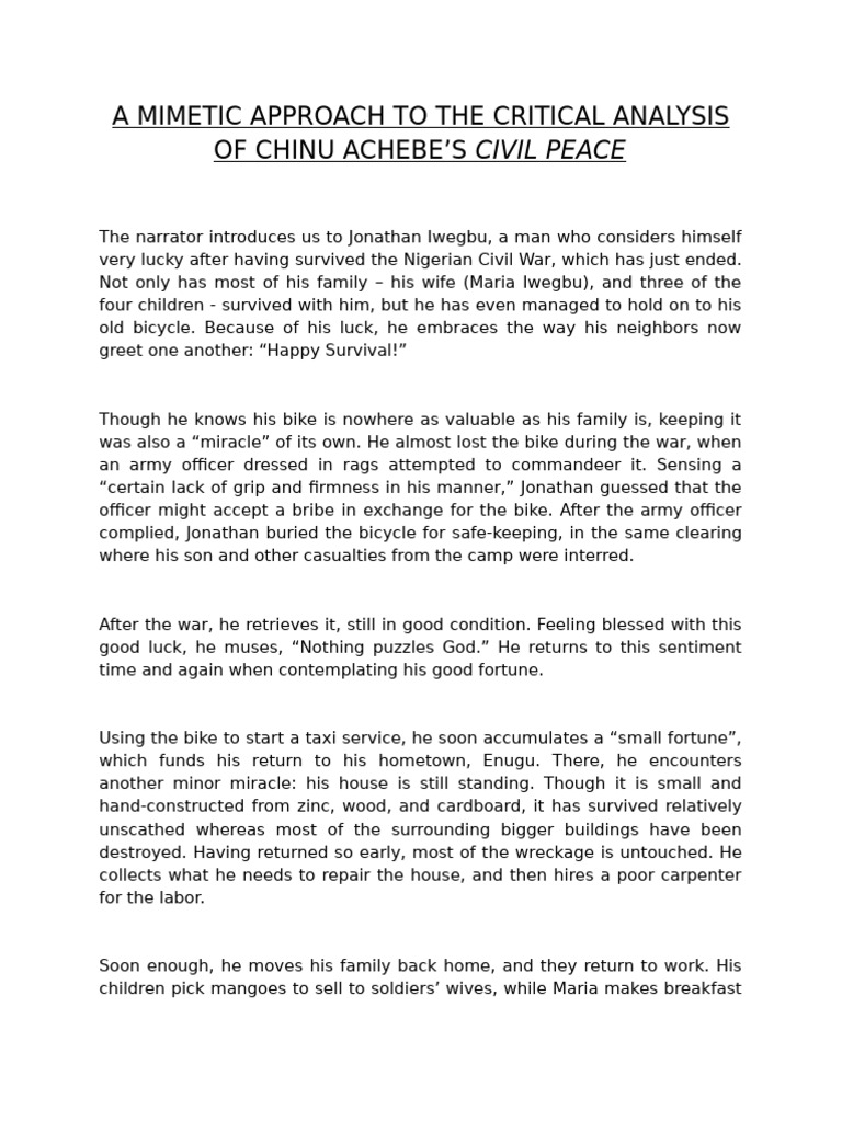 Analyzing Optimism in Achebe's Civil Peace PDF Igbo People Nigeria