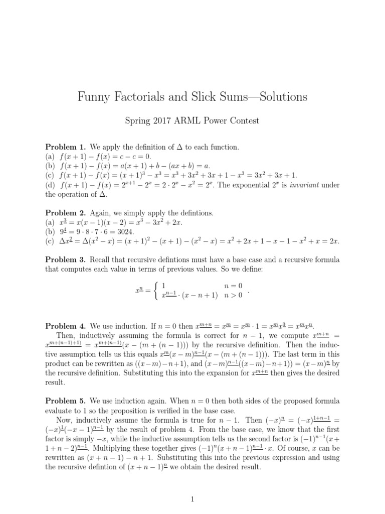 ARML Power Contest 2017 Solutions | PDF | Algebra | Mathematical Analysis